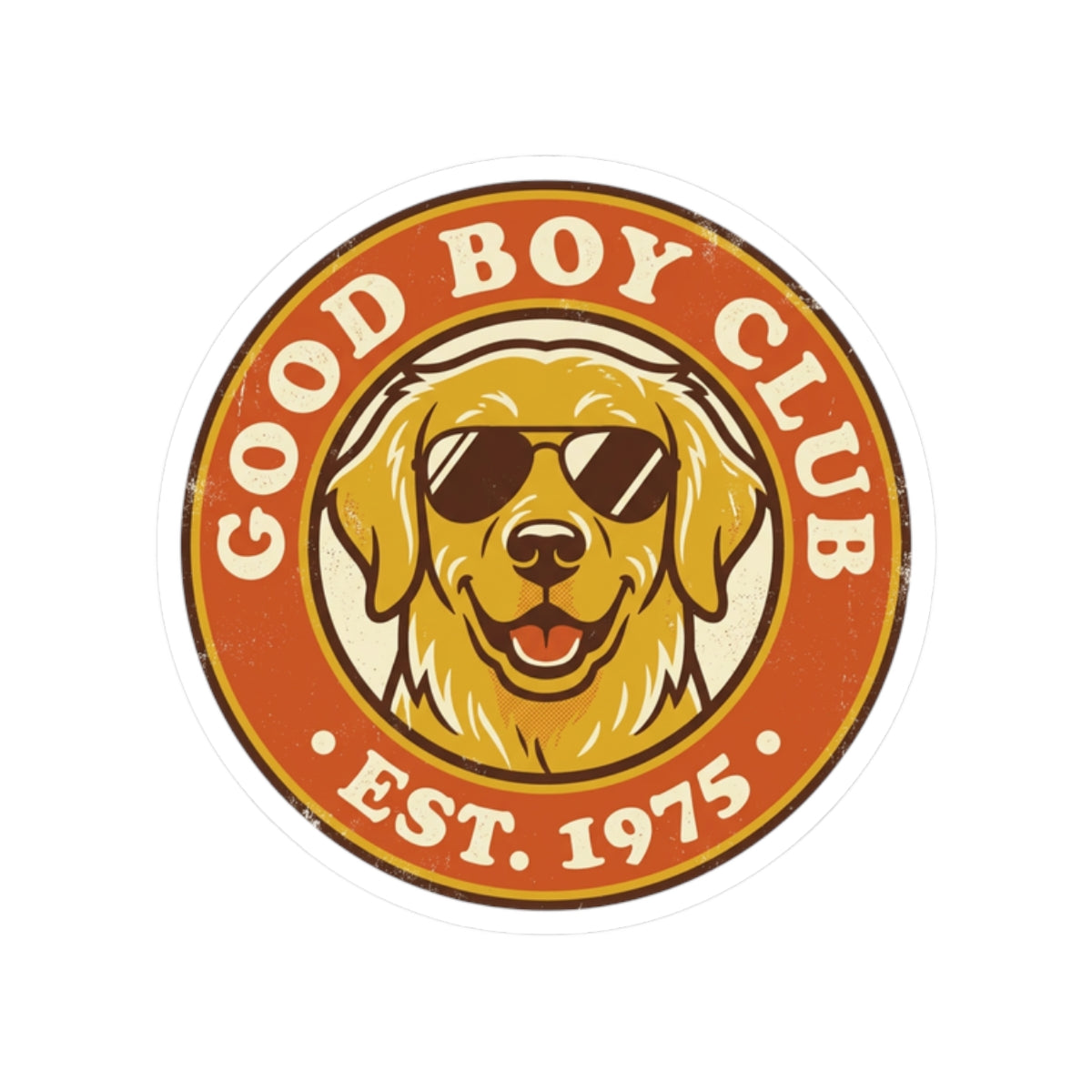 Good Boy Club dog logo Kiss-Cut Sticker | golden retriever decal, retro circle design