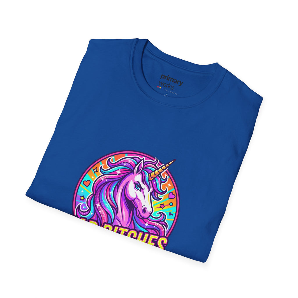 Bad Bitches Only Unicorn T-Shirt — Bold Rainbow Graphic Tee for Confident Women