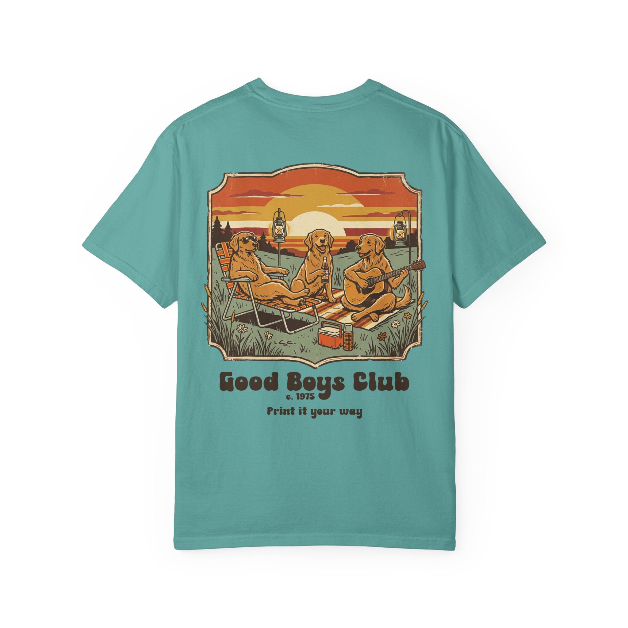 Good Boys Club T-Shirt — Retro Dogs Guitar Beach Graphic