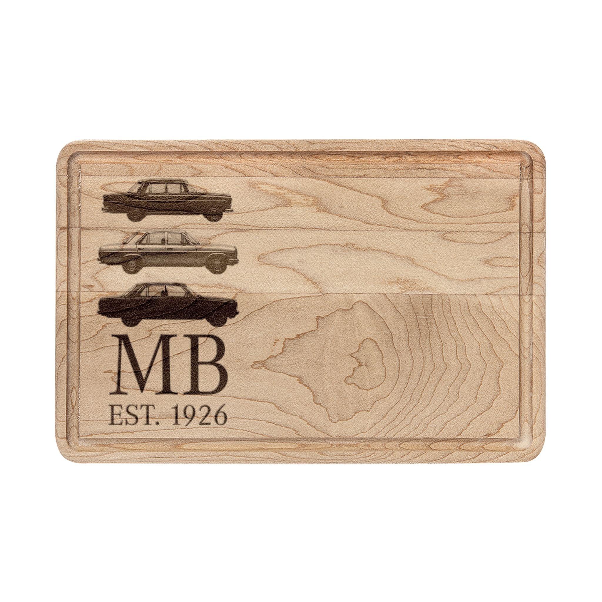 Stacked Classic Cars Engraving Wooden Cutting Board | Personalized Initials