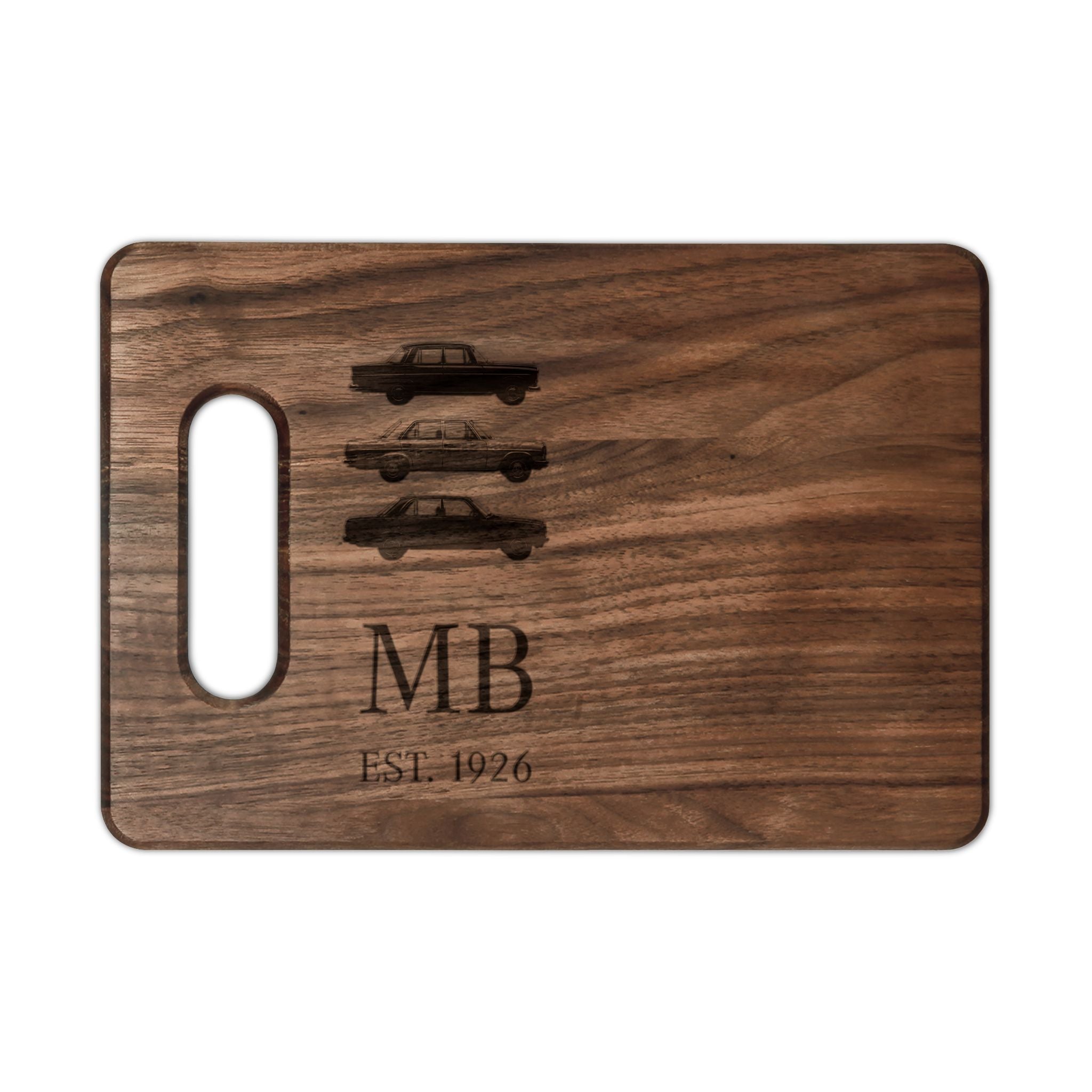 Stacked Classic Cars Engraving Wooden Cutting Board | Personalized Initials