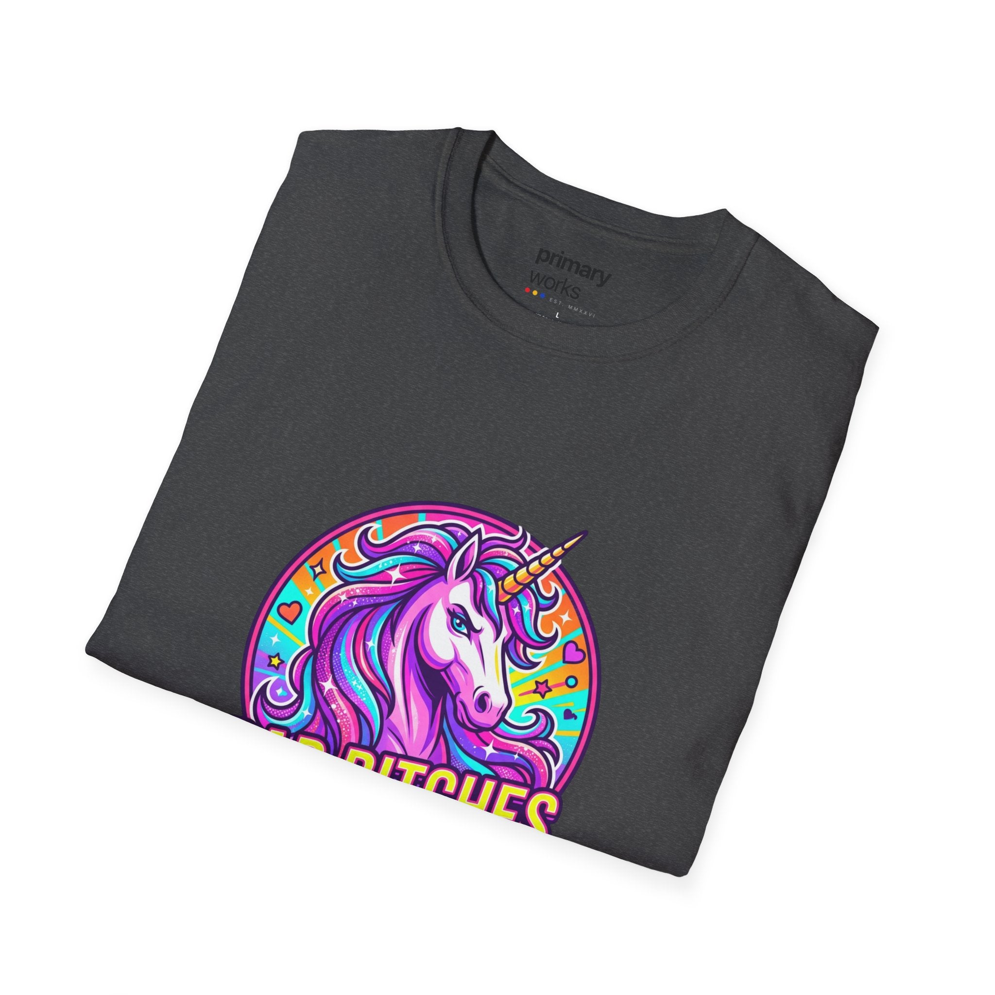 Bad Bitches Only Unicorn T-Shirt — Bold Rainbow Graphic Tee for Confident Women