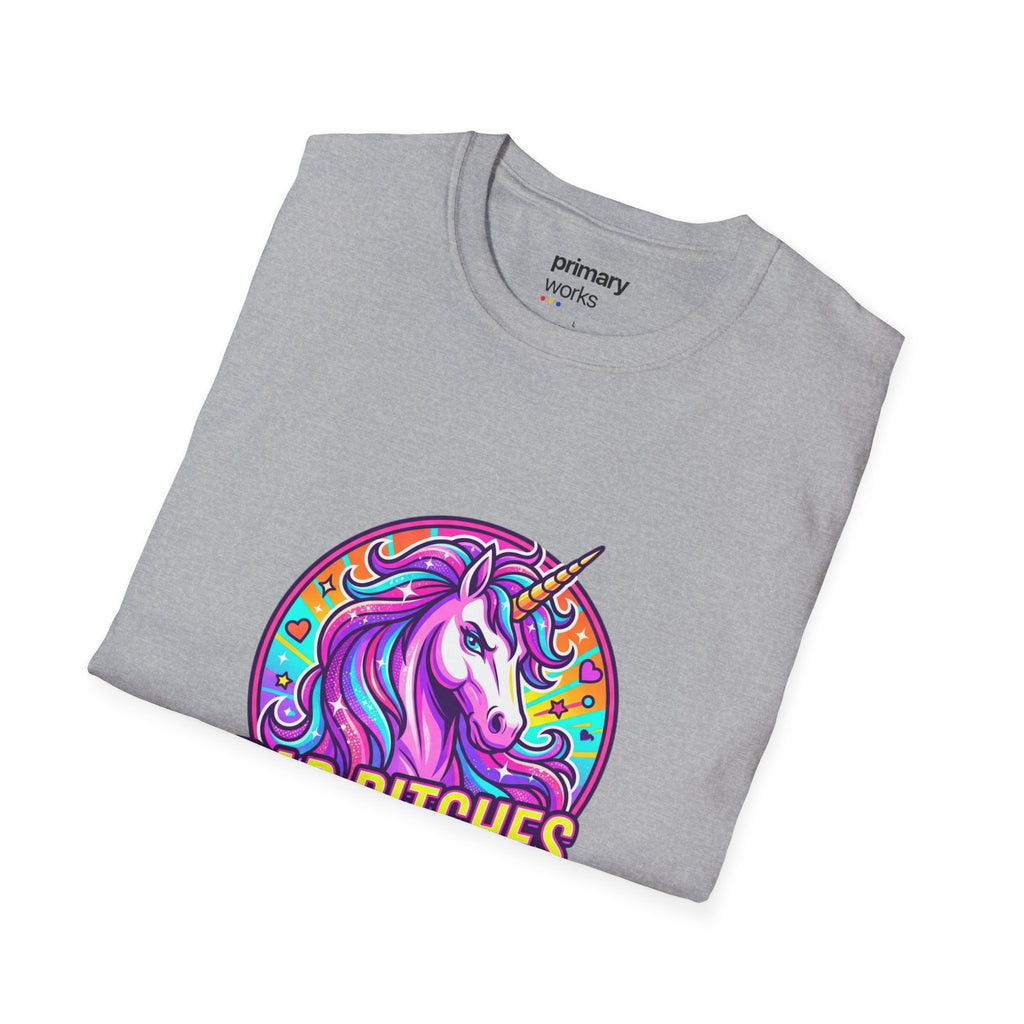 Bad Bitches Only Unicorn T-Shirt — Bold Rainbow Graphic Tee for Confident Women