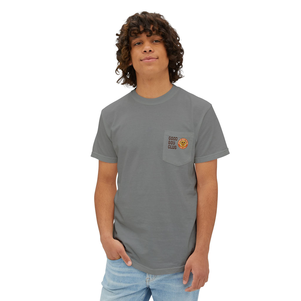 Camping Sunset Band Pocket T-Shirt | Back Graphic Outdoor Scene