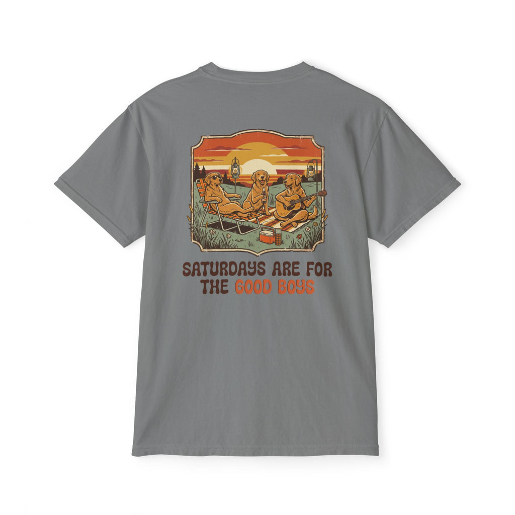 Camping Sunset Band Pocket T-Shirt | Back Graphic Outdoor Scene