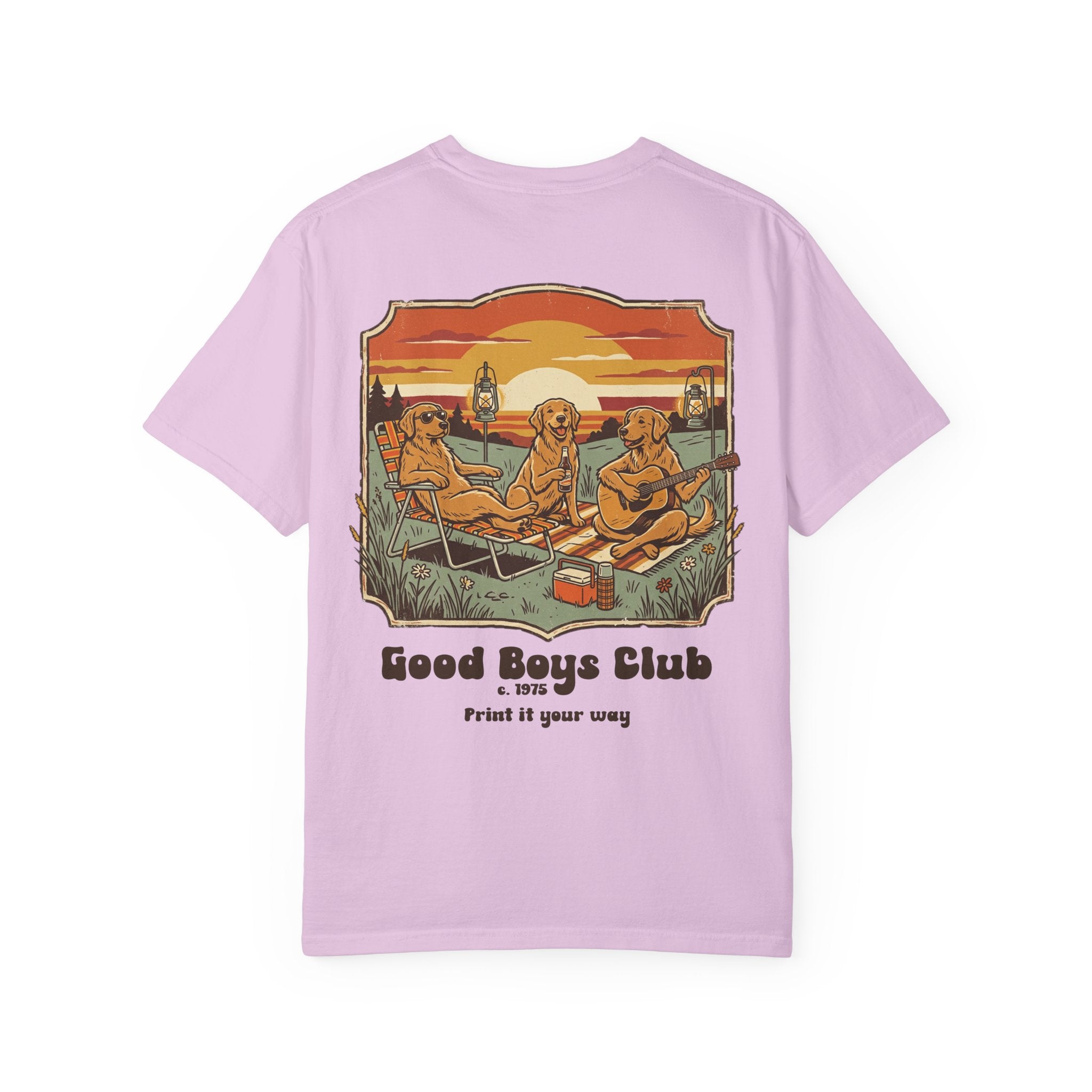 Good Boys Club T-Shirt — Retro Dogs Guitar Beach Graphic