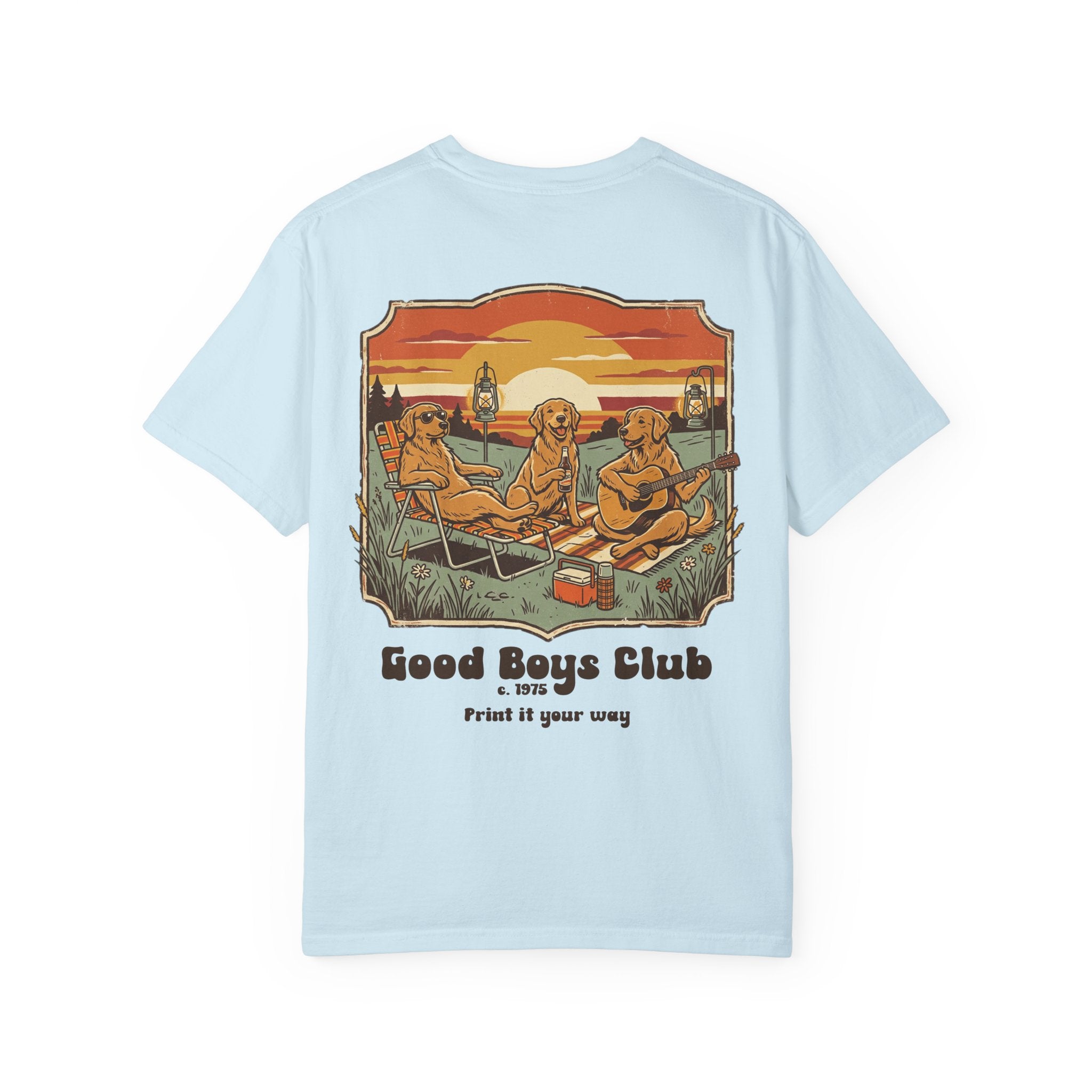 Good Boys Club T-Shirt — Retro Dogs Guitar Beach Graphic