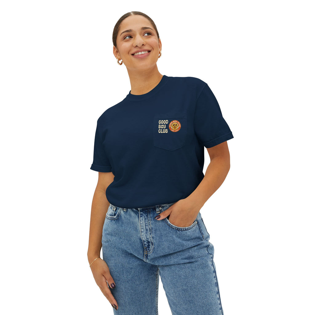 Camping Sunset Band Pocket T-Shirt | Back Graphic Outdoor Scene