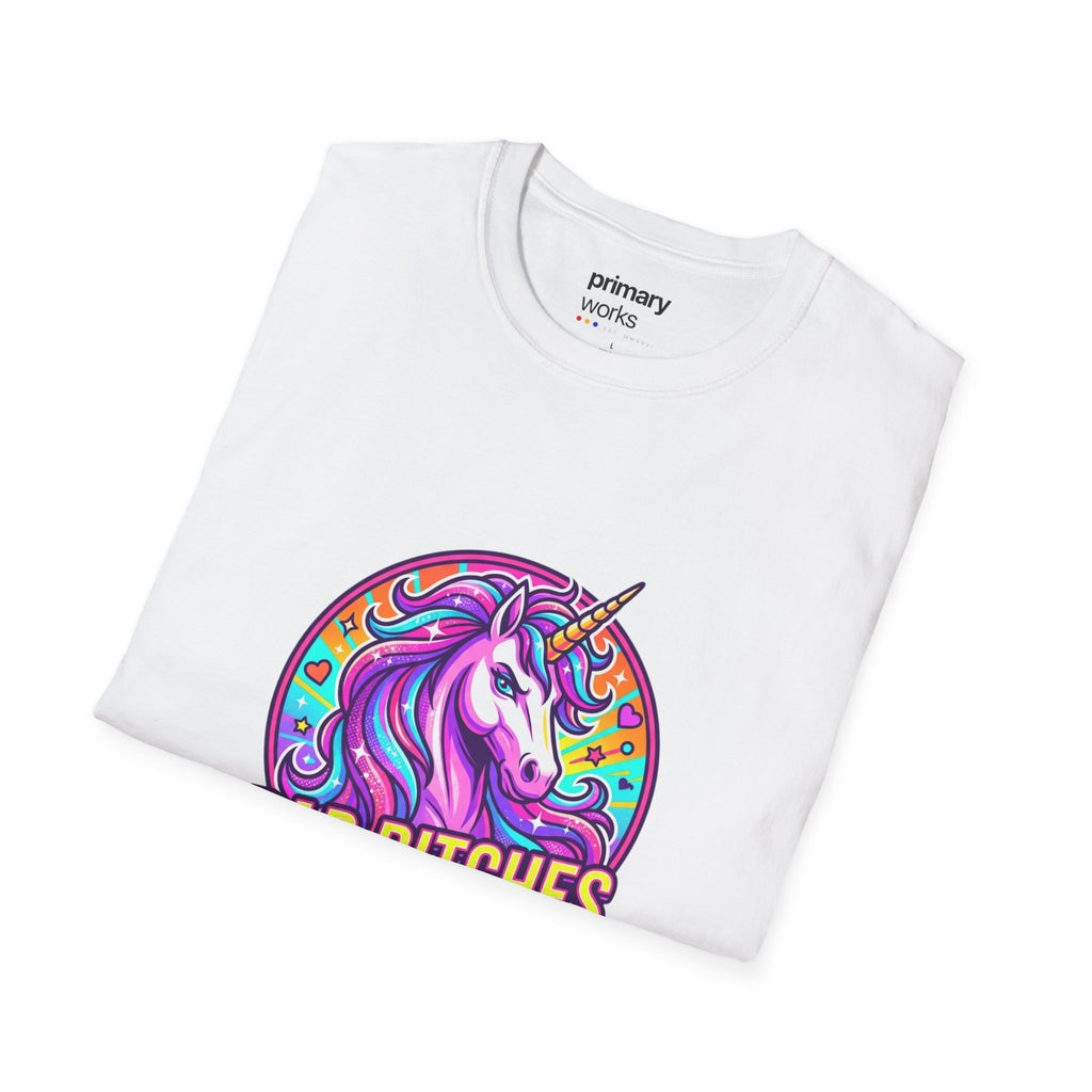 Bad Bitches Only Unicorn T-Shirt — Bold Rainbow Graphic Tee for Confident Women