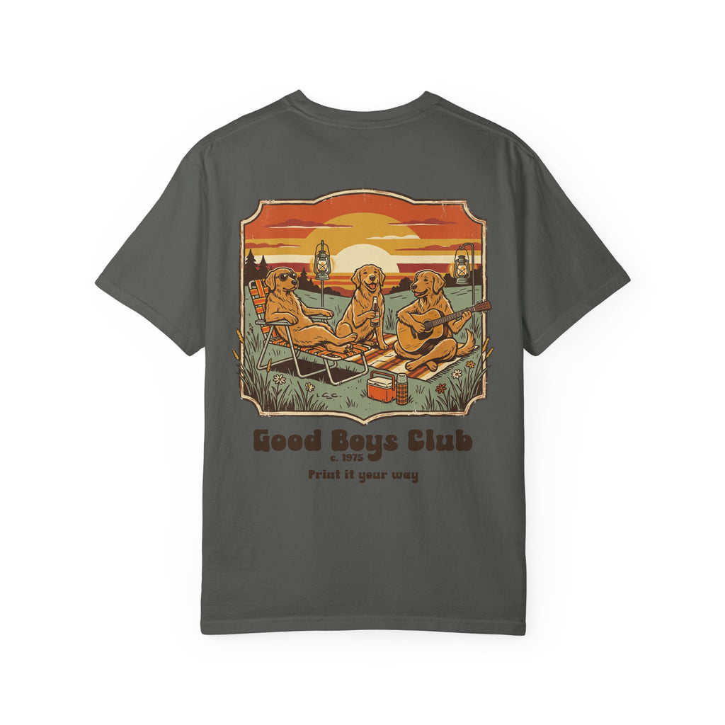 Good Boys Club T-Shirt — Retro Dogs Guitar Beach Graphic
