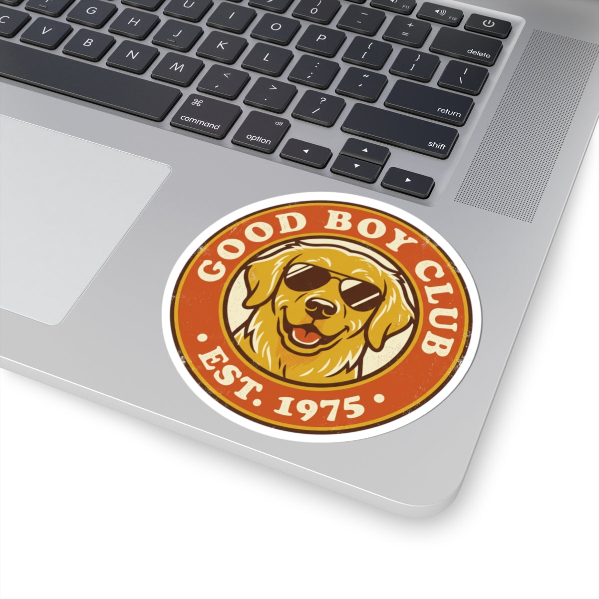 Good Boy Club dog logo Kiss-Cut Sticker | golden retriever decal, retro circle design