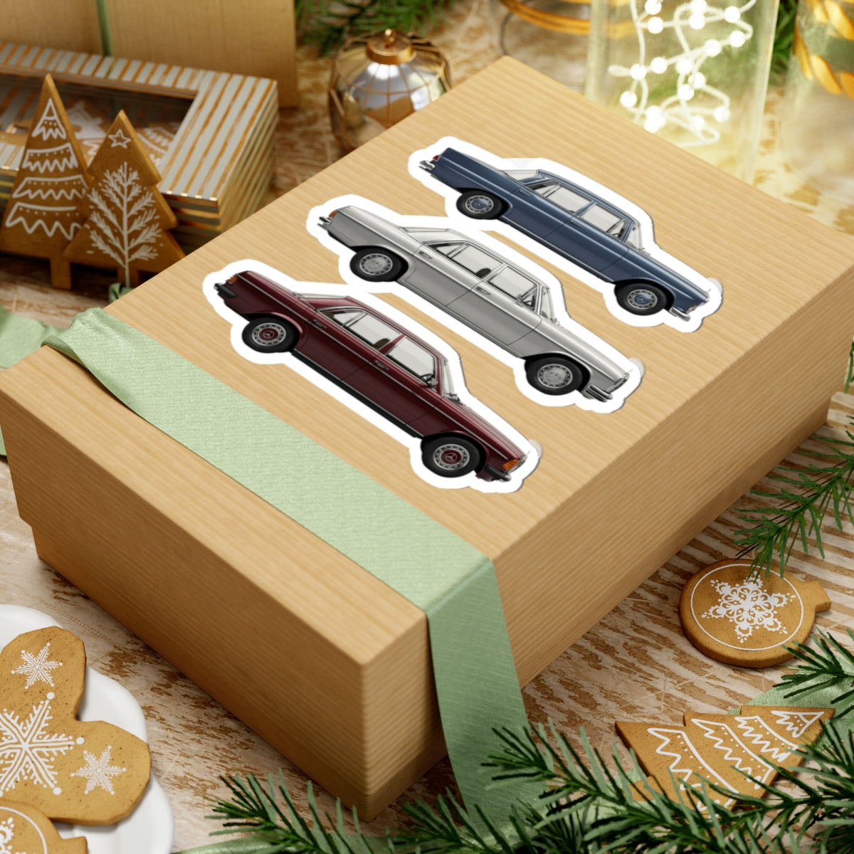 Vintage Sedan Illustration Kiss-Cut Stickers | Classic Car Laptop Decals