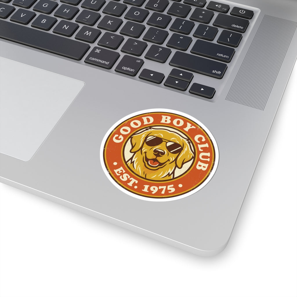Good Boy Club dog logo Kiss-Cut Sticker | golden retriever decal, retro circle design