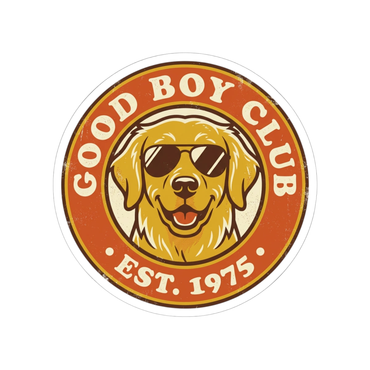 Good Boy Club dog logo Kiss-Cut Sticker | golden retriever decal, retro circle design