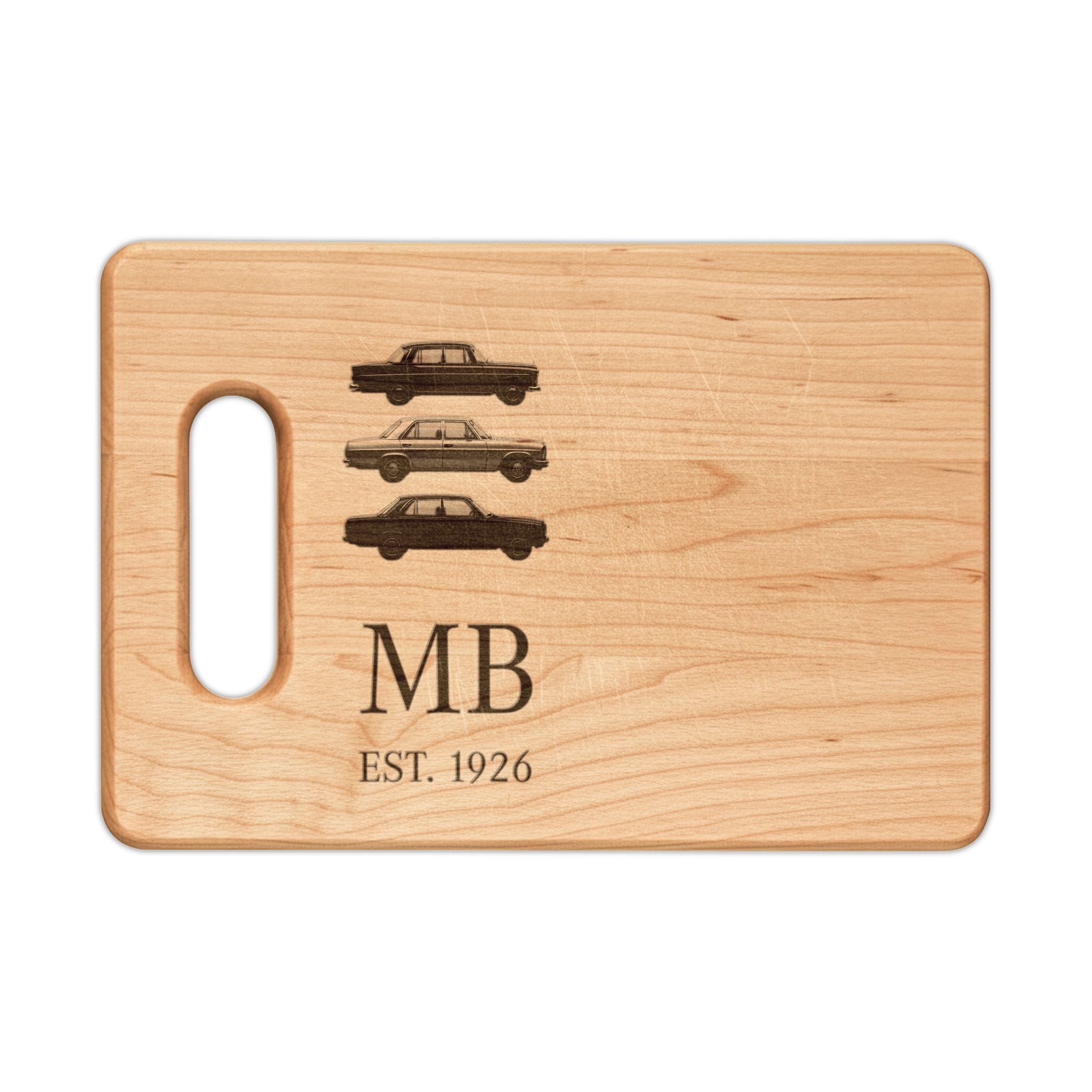 Stacked Classic Cars Engraving Wooden Cutting Board | Personalized Initials