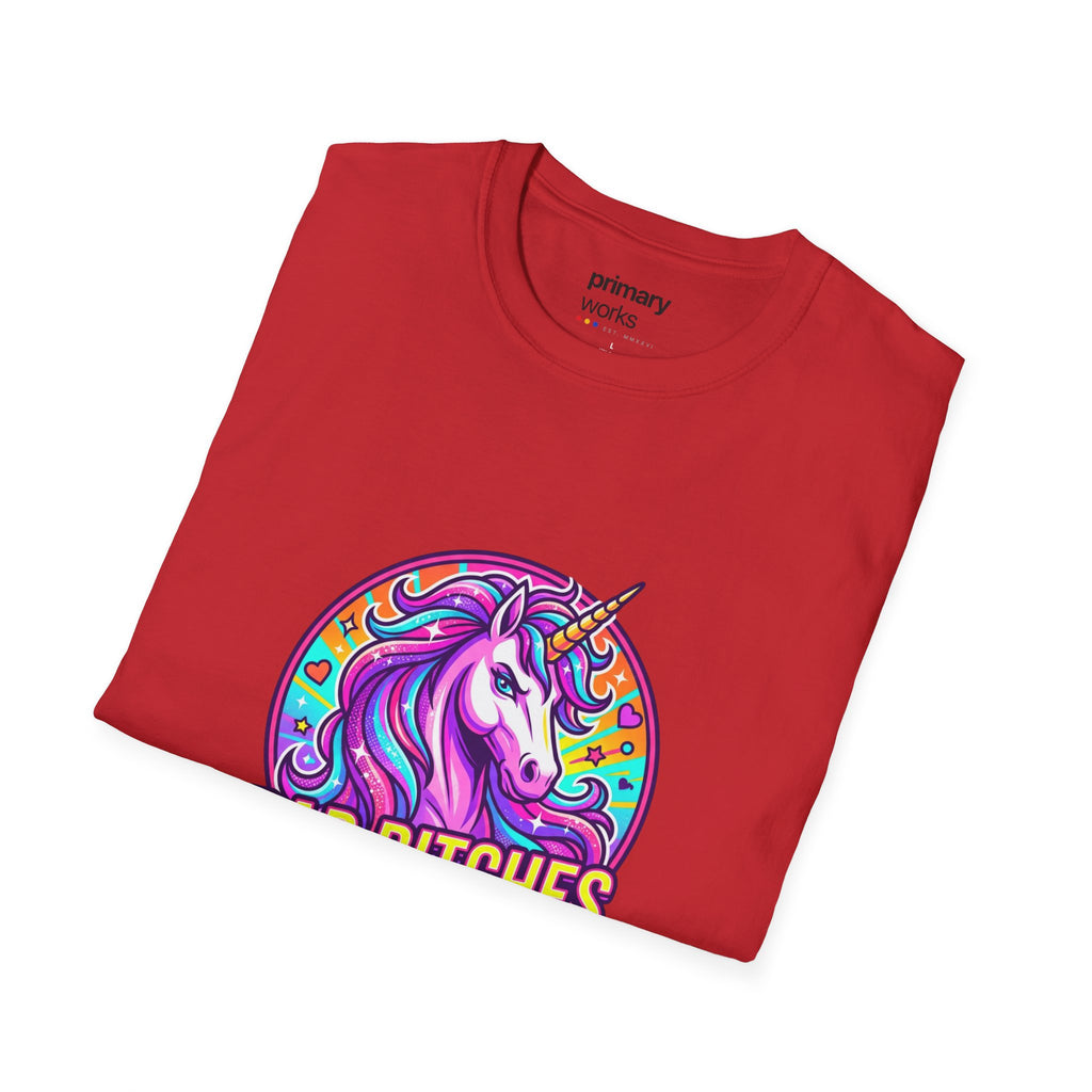 Bad Bitches Only Unicorn T-Shirt — Bold Rainbow Graphic Tee for Confident Women