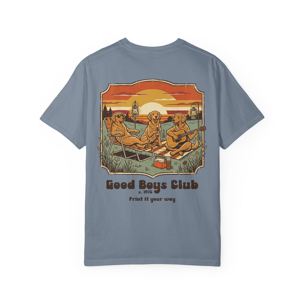 Good Boys Club T-Shirt — Retro Dogs Guitar Beach Graphic