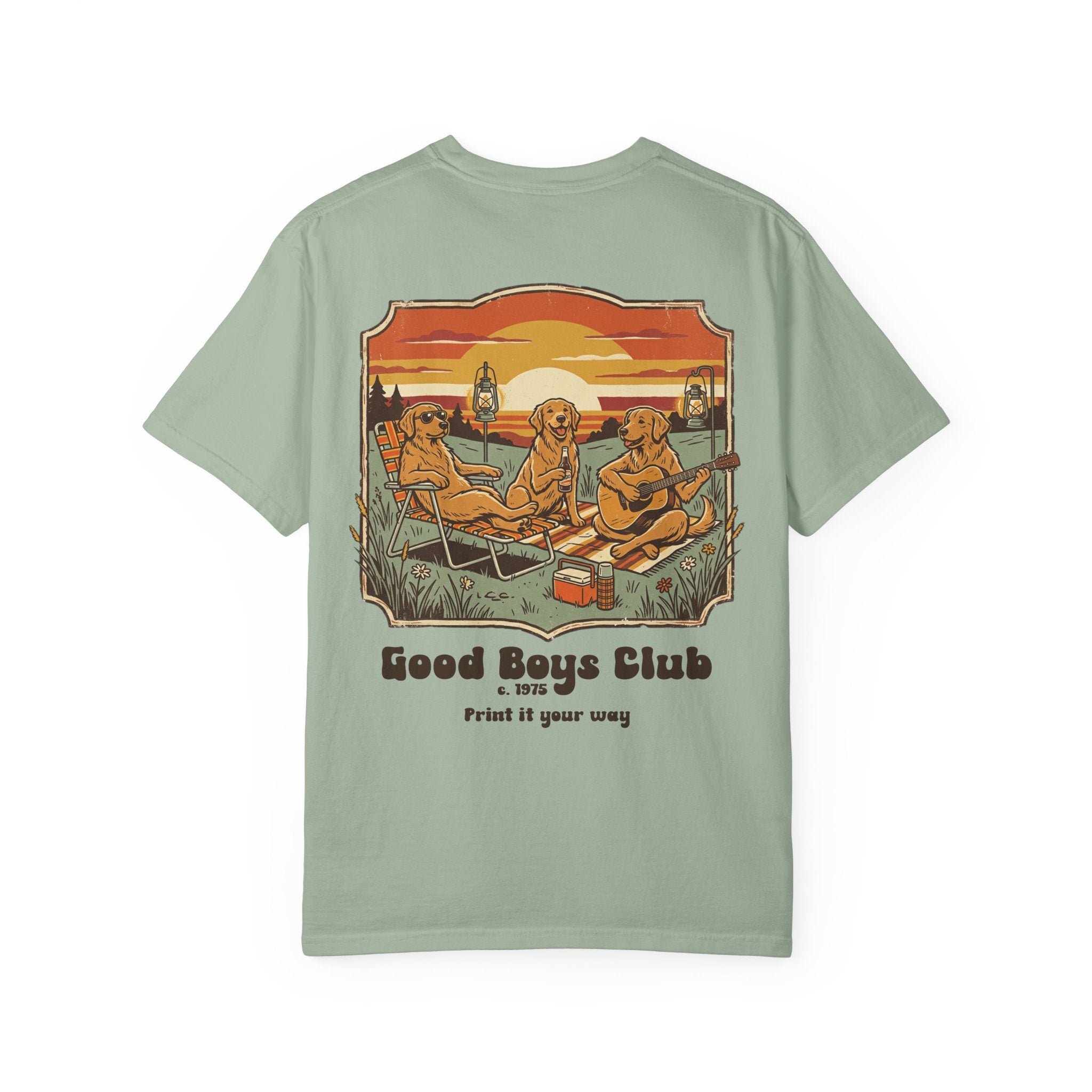 Good Boys Club T-Shirt — Retro Dogs Guitar Beach Graphic