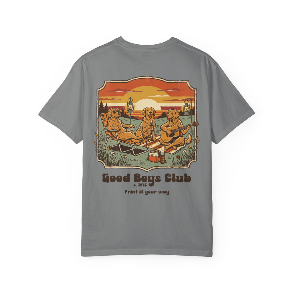 Good Boys Club T-Shirt — Retro Dogs Guitar Beach Graphic