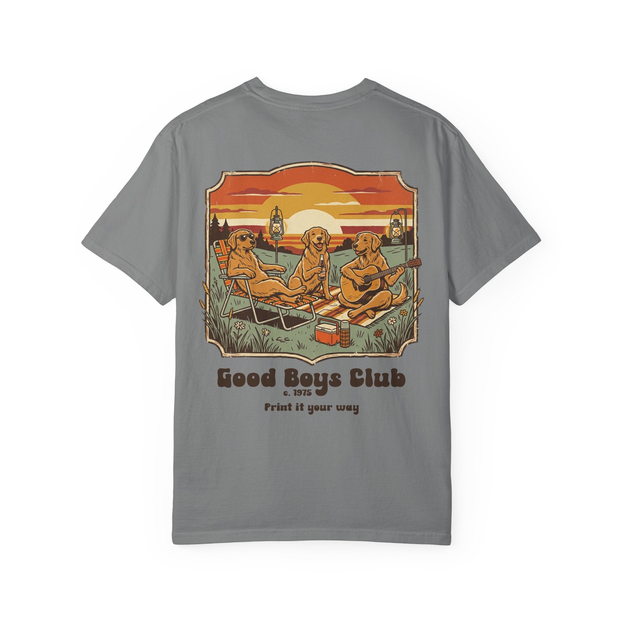 Good Boys Club T-Shirt — Retro Dogs Guitar Beach Graphic