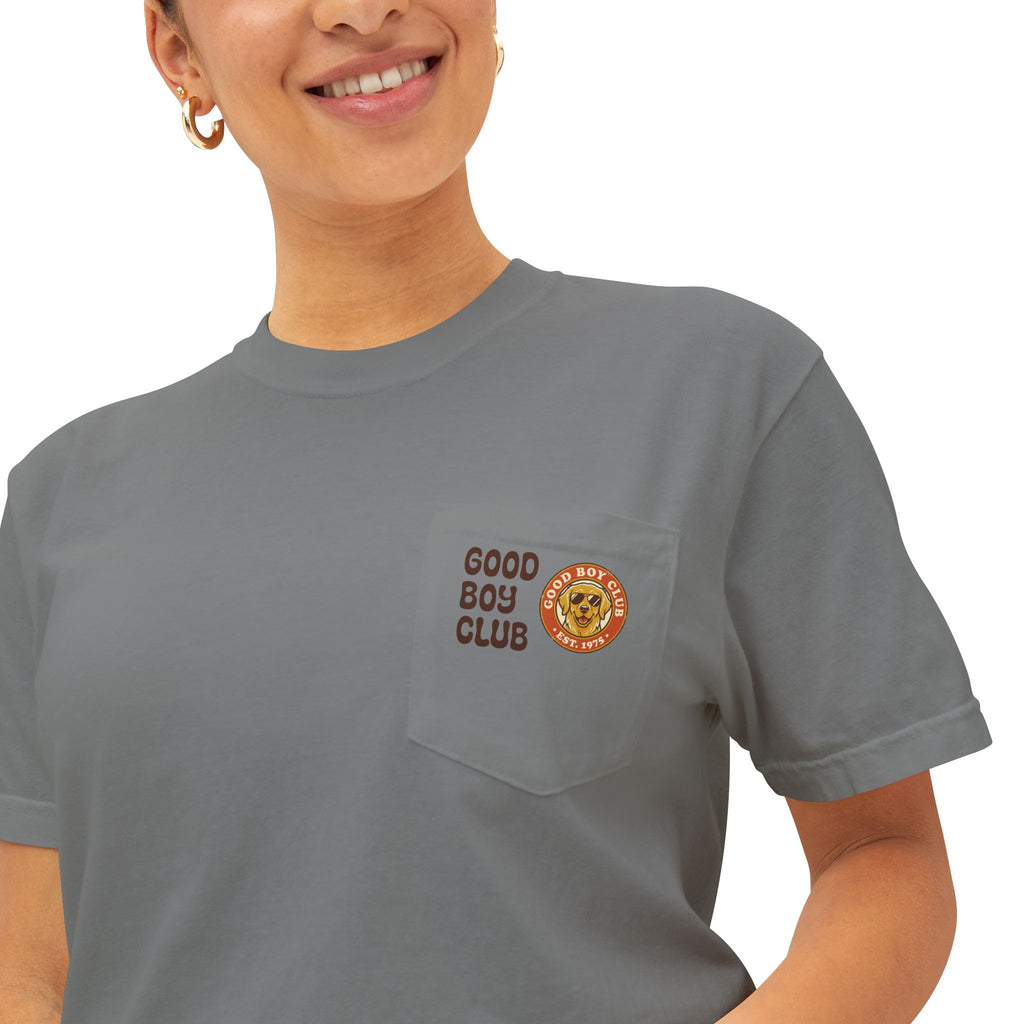 Camping Sunset Band Pocket T-Shirt | Back Graphic Outdoor Scene