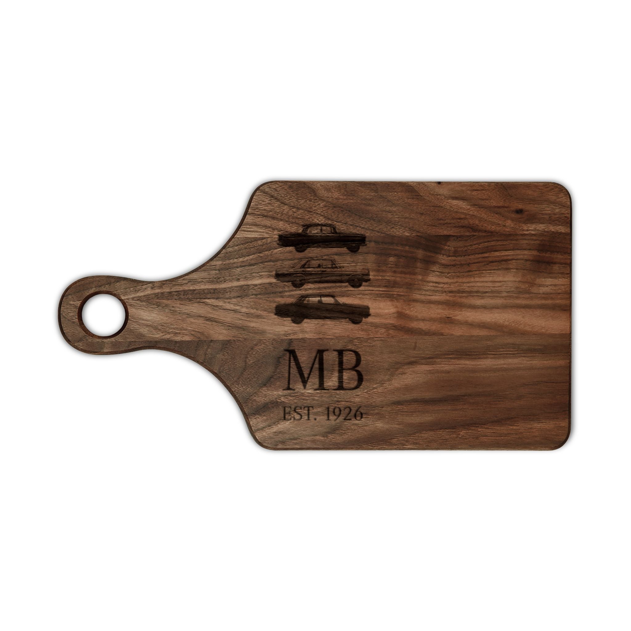 Stacked Classic Cars Engraving Wooden Cutting Board | Personalized Initials
