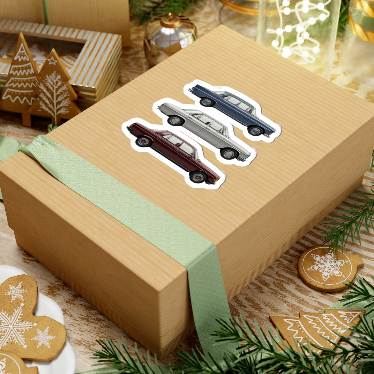 Vintage Sedan Illustration Kiss-Cut Stickers | Classic Car Laptop Decals
