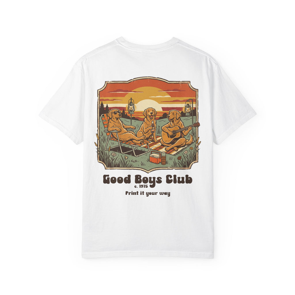Good Boys Club T-Shirt — Retro Dogs Guitar Beach Graphic