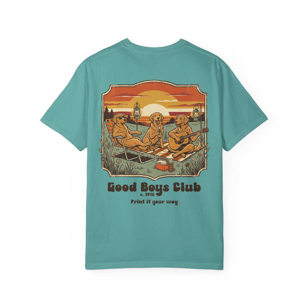 Good Boys Club T-Shirt — Retro Dogs Guitar Beach Graphic