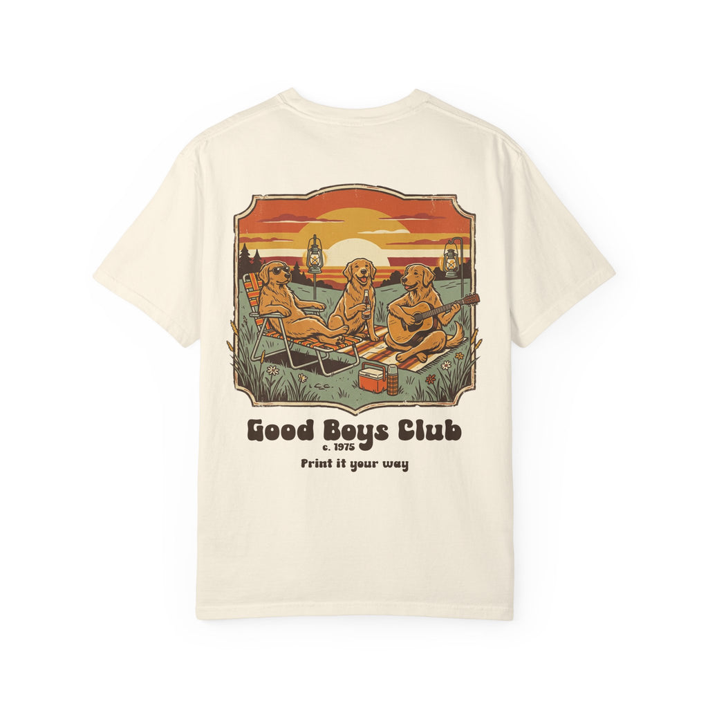 Good Boys Club T-Shirt — Retro Dogs Guitar Beach Graphic
