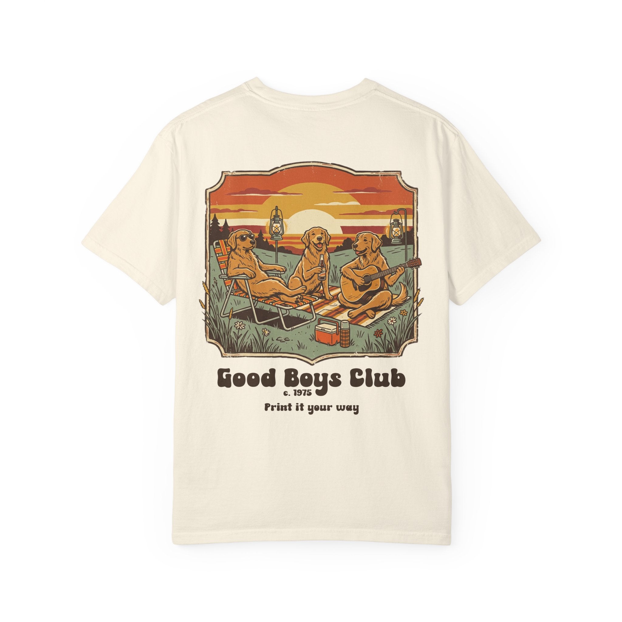 Good Boys Club T-Shirt — Retro Dogs Guitar Beach Graphic