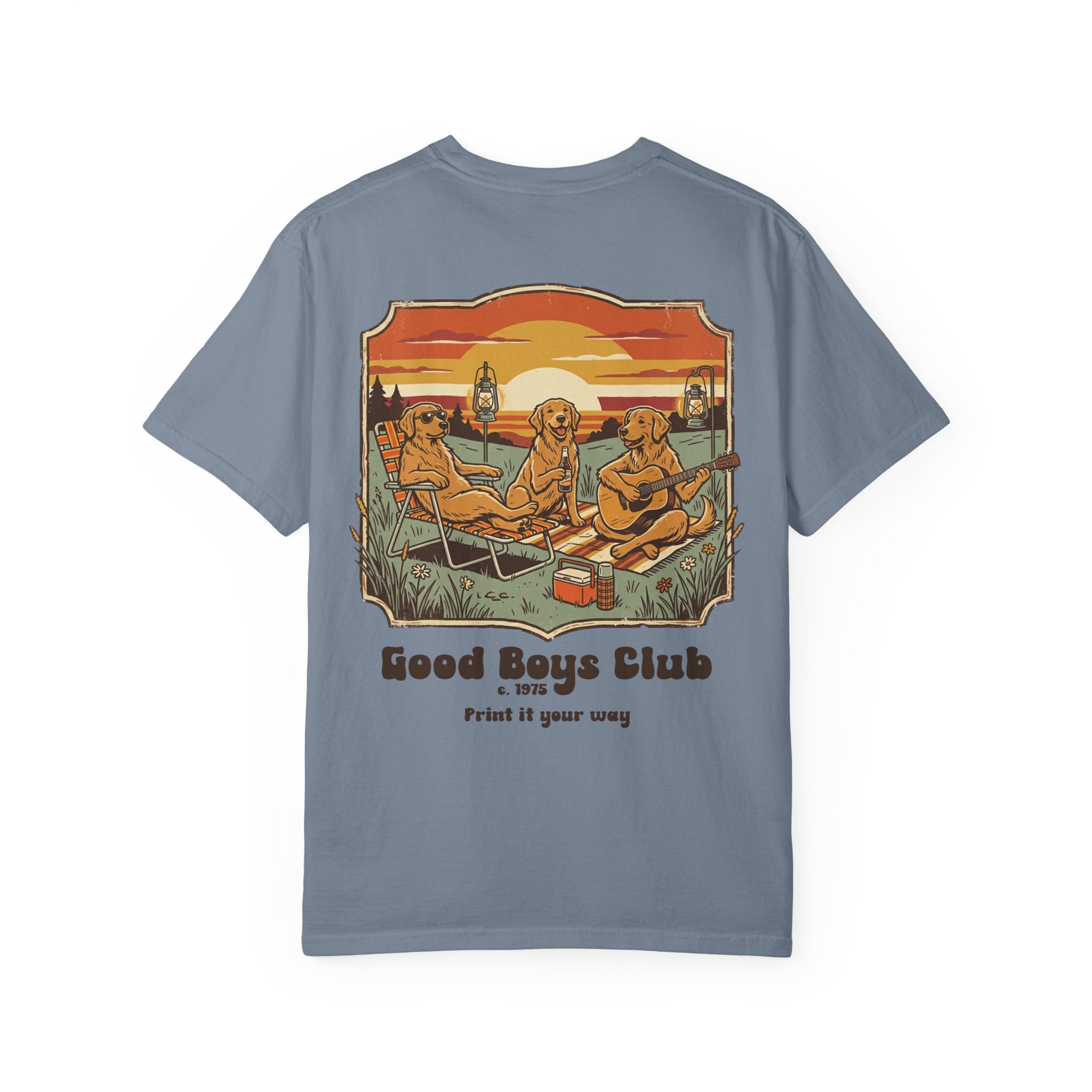 Good Boys Club T-Shirt — Retro Dogs Guitar Beach Graphic