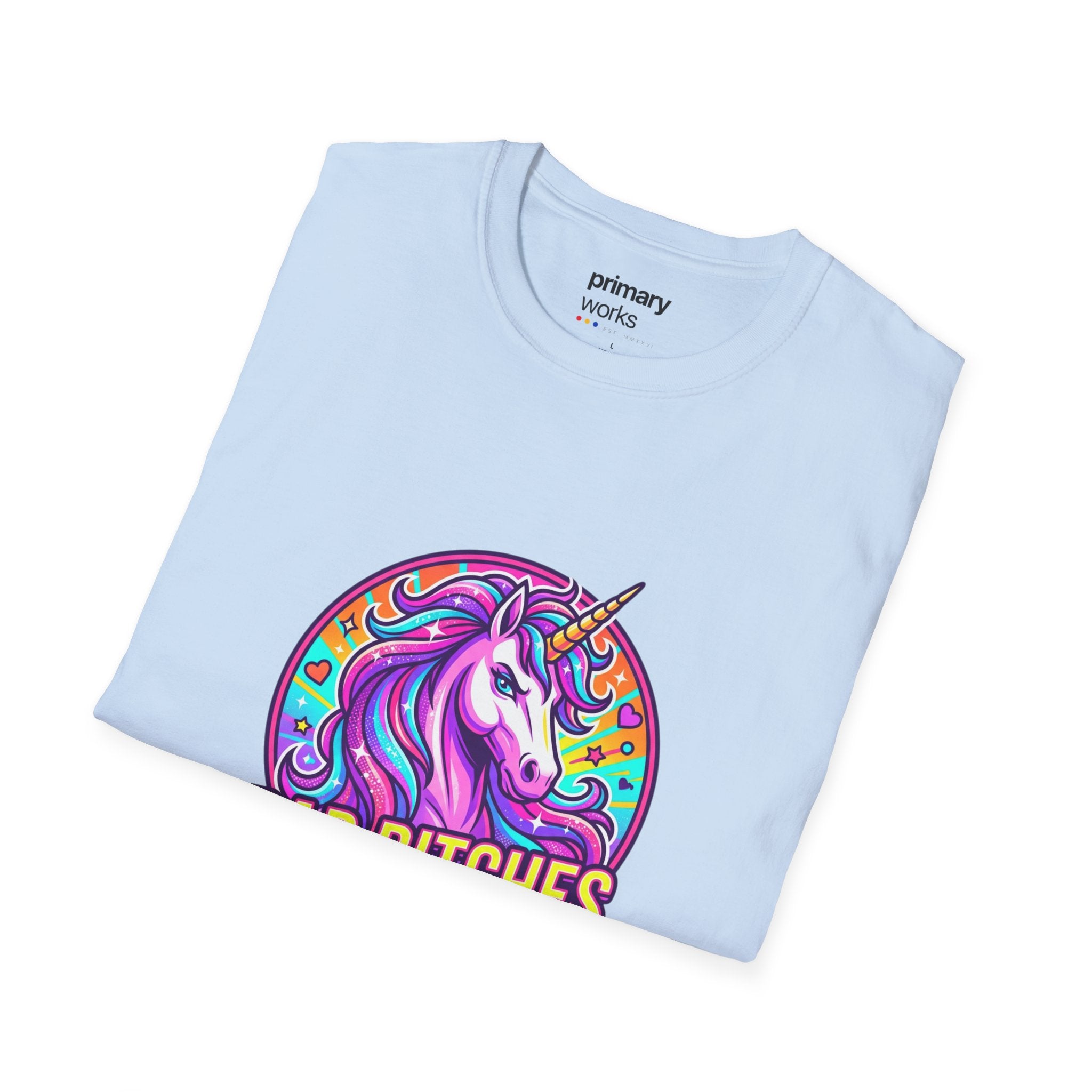 Bad Bitches Only Unicorn T-Shirt — Bold Rainbow Graphic Tee for Confident Women