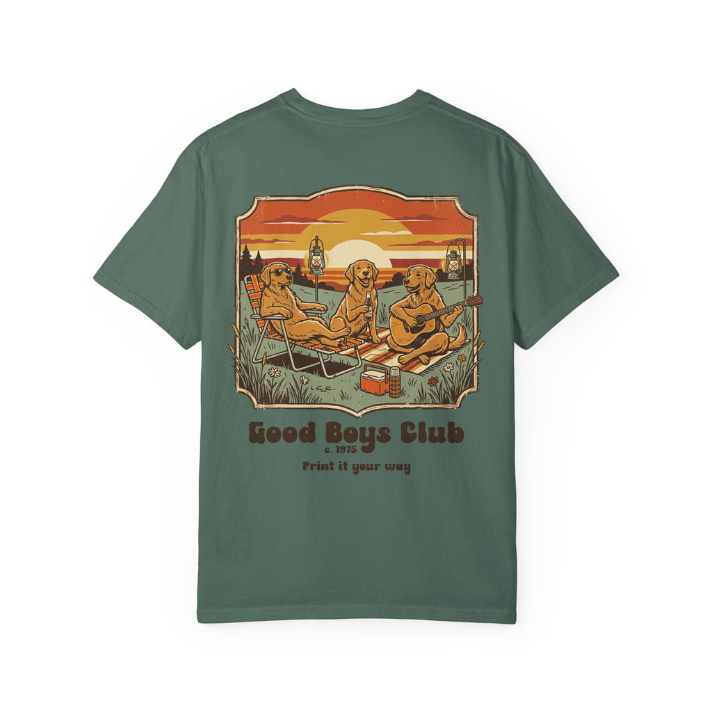 Good Boys Club T-Shirt — Retro Dogs Guitar Beach Graphic