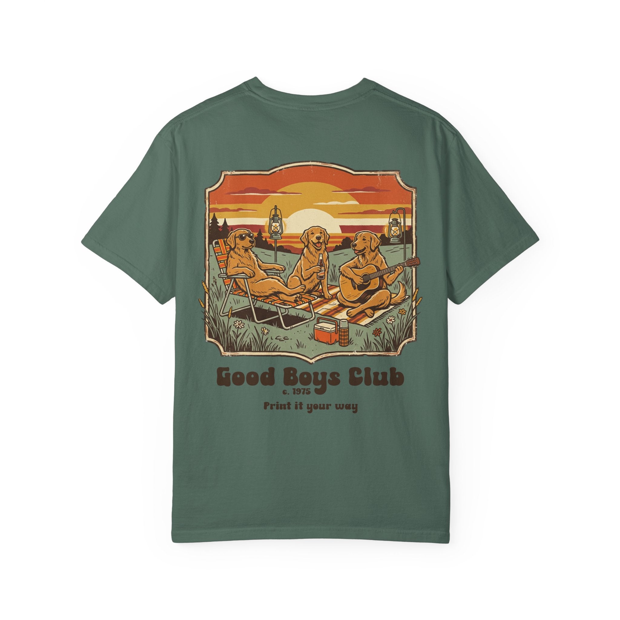 Good Boys Club T-Shirt — Retro Dogs Guitar Beach Graphic